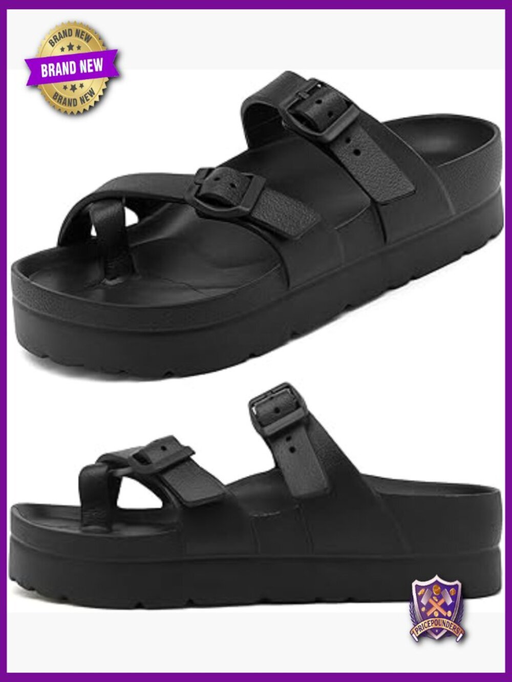 Women's Platform Sandals with Arch Support, Adjustable Buckle, Lightweight EVA